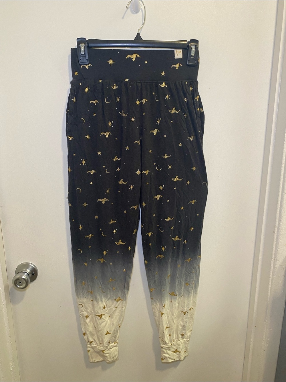 Disney Black to Cream Ombre Joggers with Gold Celestial Print